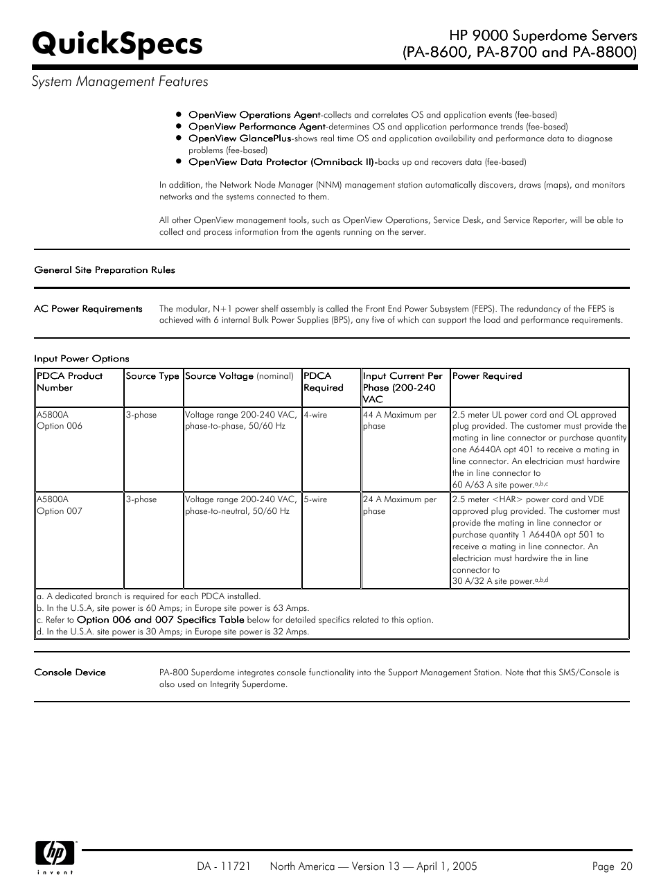 Quickspecs, Hp 9000 superdome servers | HP PA 8800 User Manual | Page 20 / 44