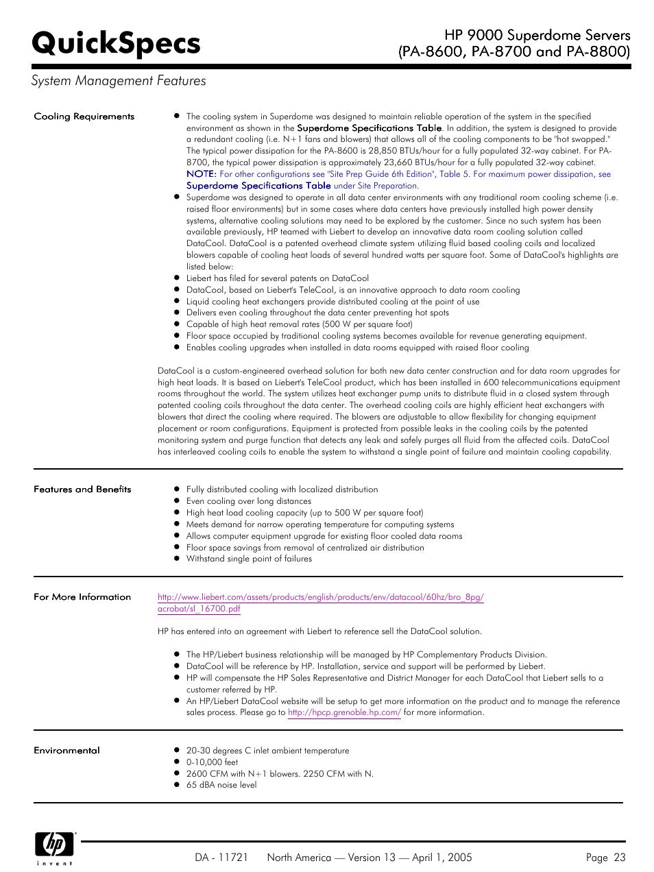 Quickspecs, Hp 9000 superdome servers | HP PA 8800 User Manual | Page 23 / 44