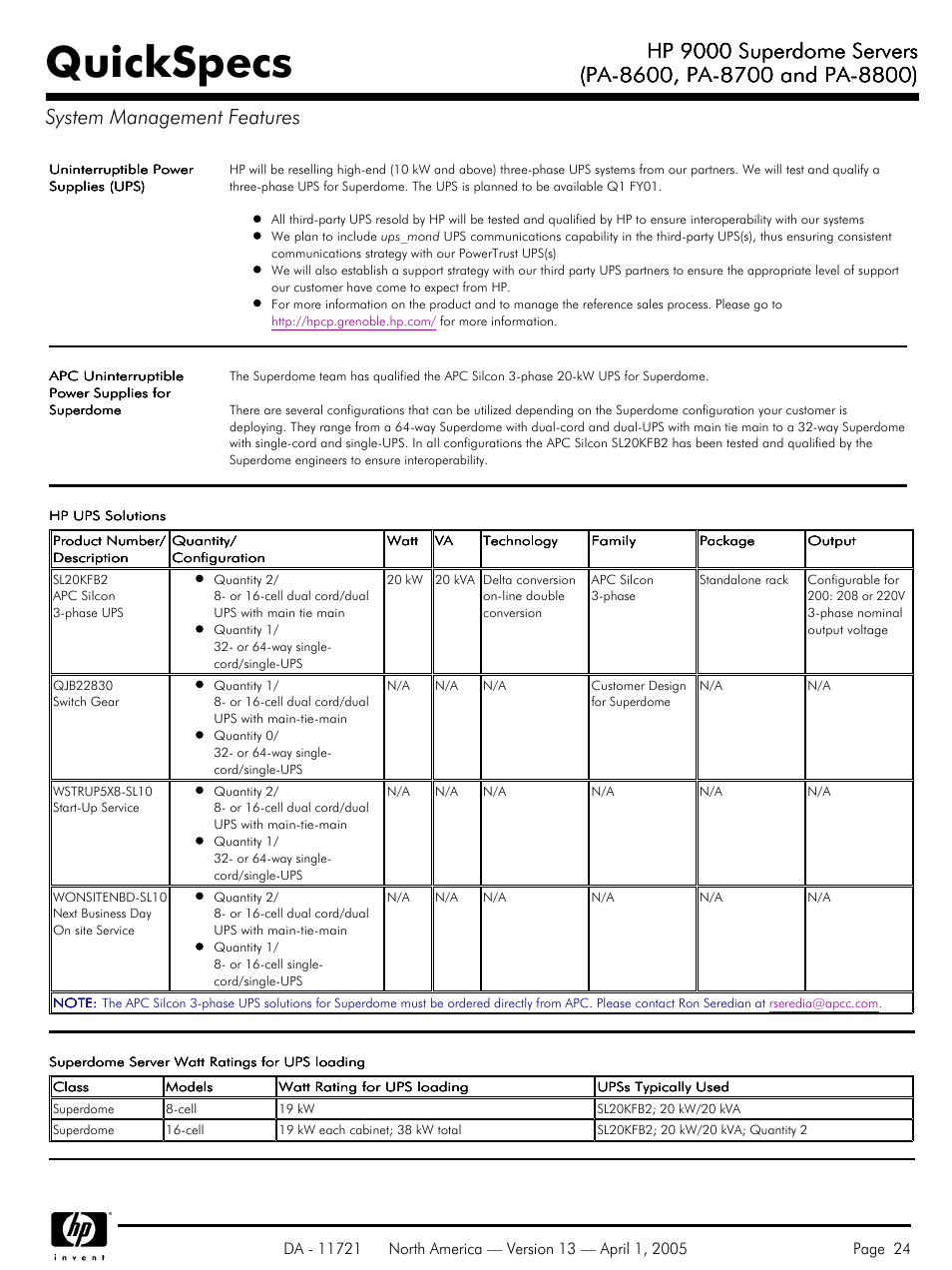 Quickspecs, Hp 9000 superdome servers | HP PA 8800 User Manual | Page 24 / 44