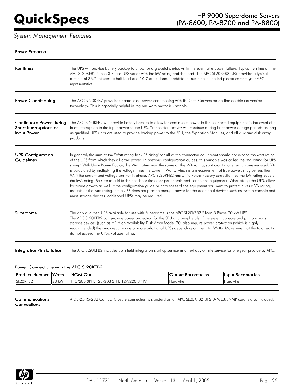 Quickspecs, Hp 9000 superdome servers | HP PA 8800 User Manual | Page 25 / 44