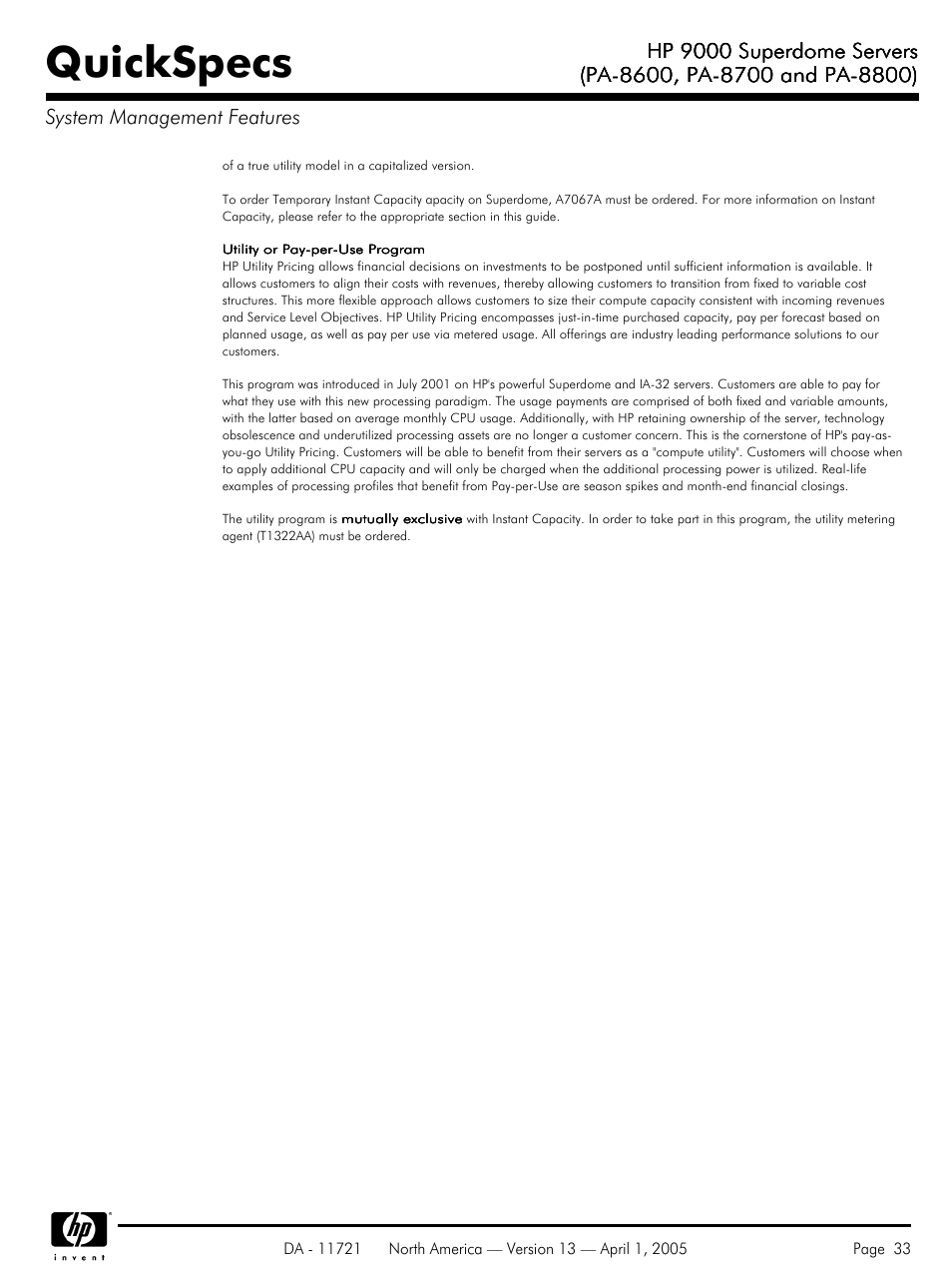 Quickspecs | HP PA 8800 User Manual | Page 33 / 44