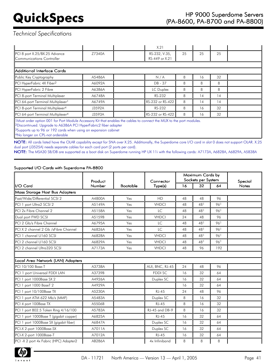 Quickspecs, Hp 9000 superdome servers | HP PA 8800 User Manual | Page 41 / 44