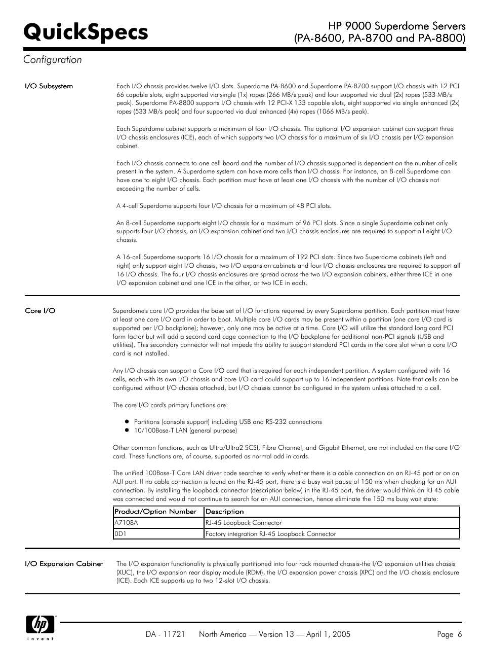 Quickspecs, Hp 9000 superdome servers | HP PA 8800 User Manual | Page 6 / 44