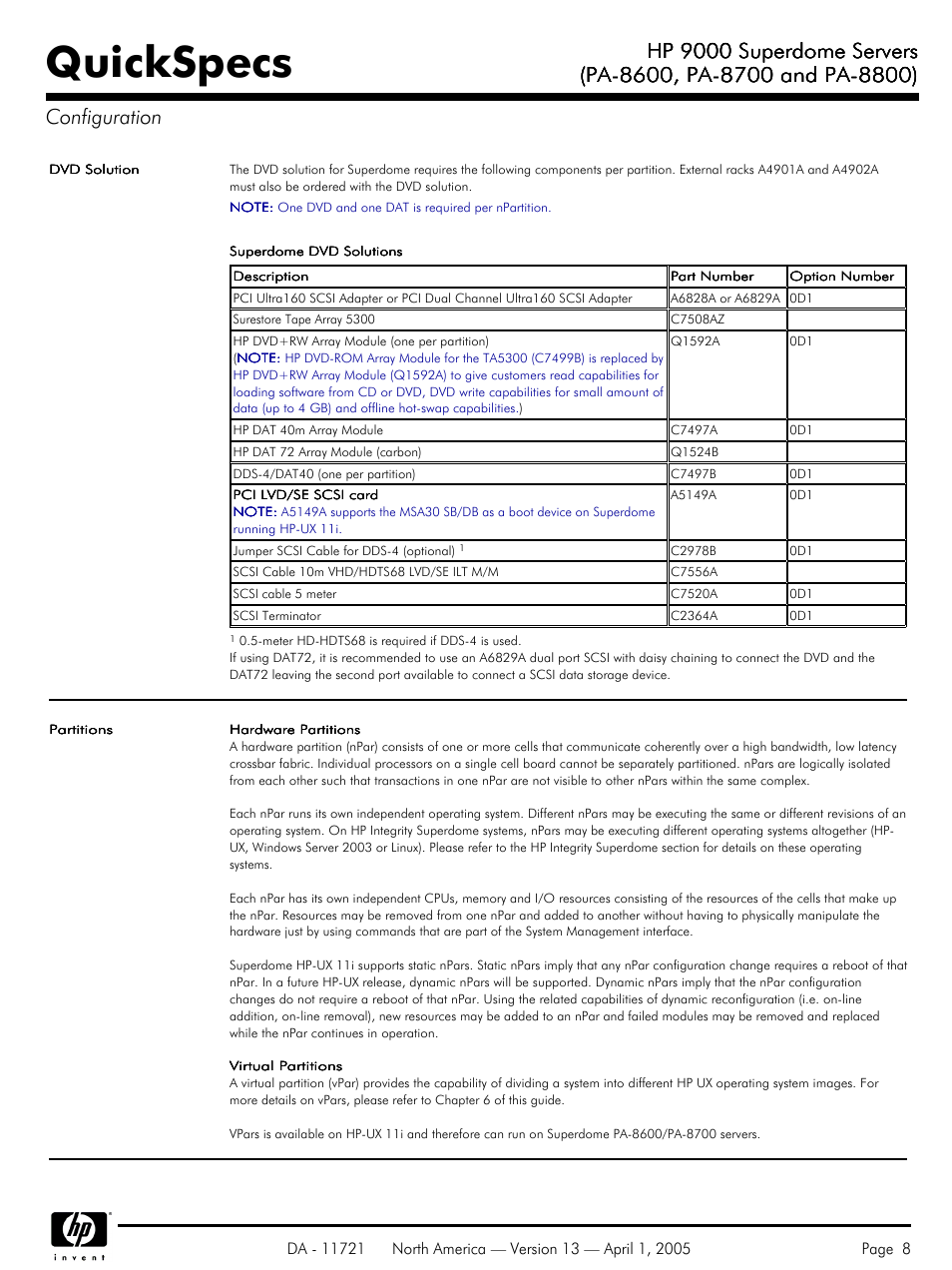 Quickspecs, Hp 9000 superdome servers | HP PA 8800 User Manual | Page 8 / 44