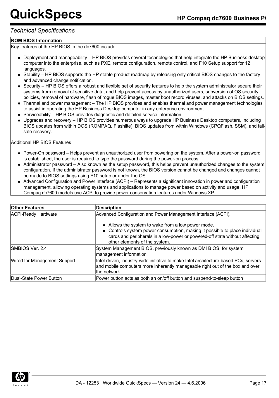 Quickspecs | HP Compaq Business PC dc7600 User Manual | Page 17 / 51