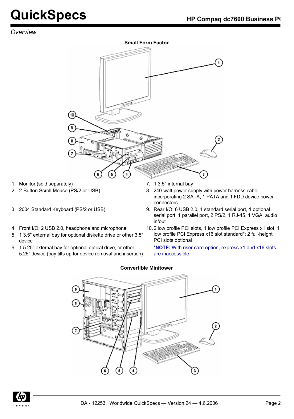 Quickspecs, Hp compaq dc7600 business pc overview | HP Compaq Business PC dc7600 User Manual | Page 2 / 51