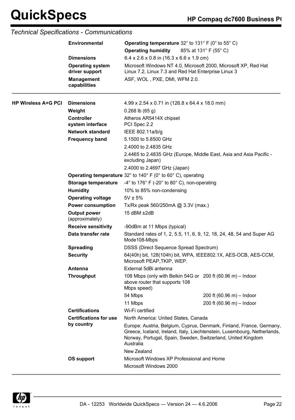 Quickspecs | HP Compaq Business PC dc7600 User Manual | Page 22 / 51