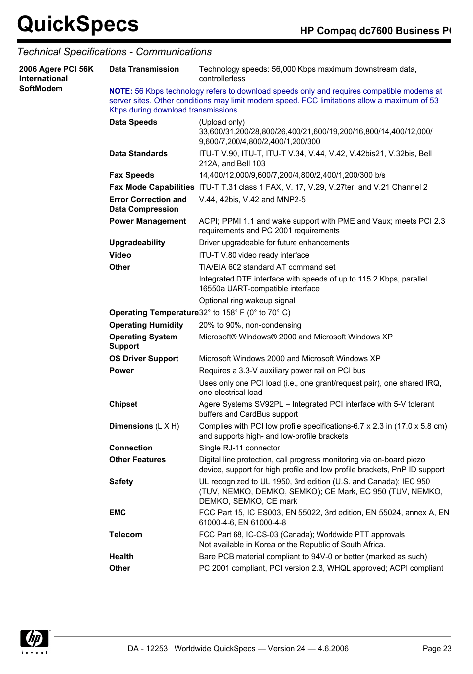 Quickspecs | HP Compaq Business PC dc7600 User Manual | Page 23 / 51