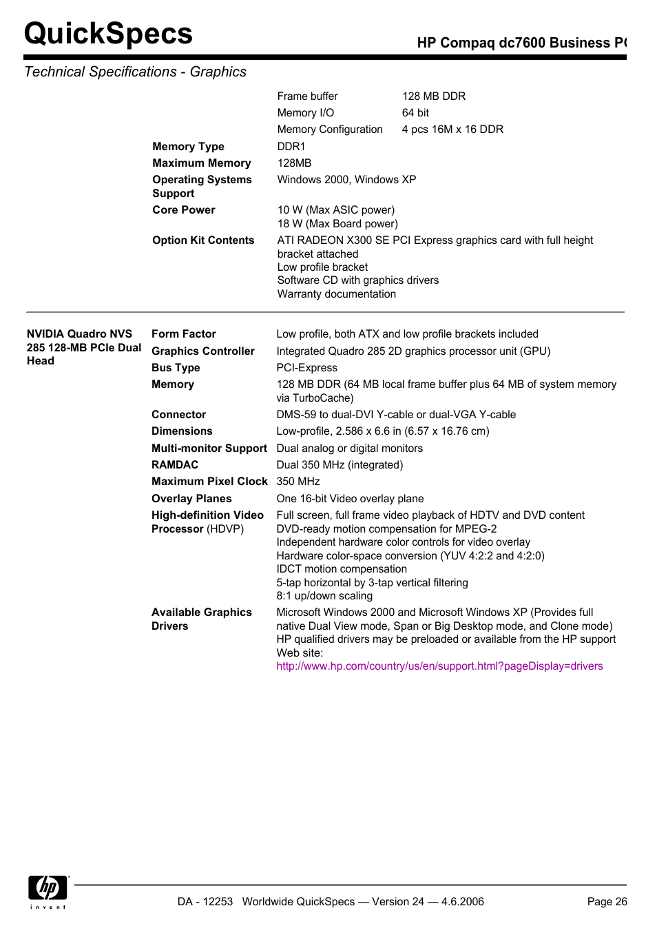 Quickspecs | HP Compaq Business PC dc7600 User Manual | Page 26 / 51