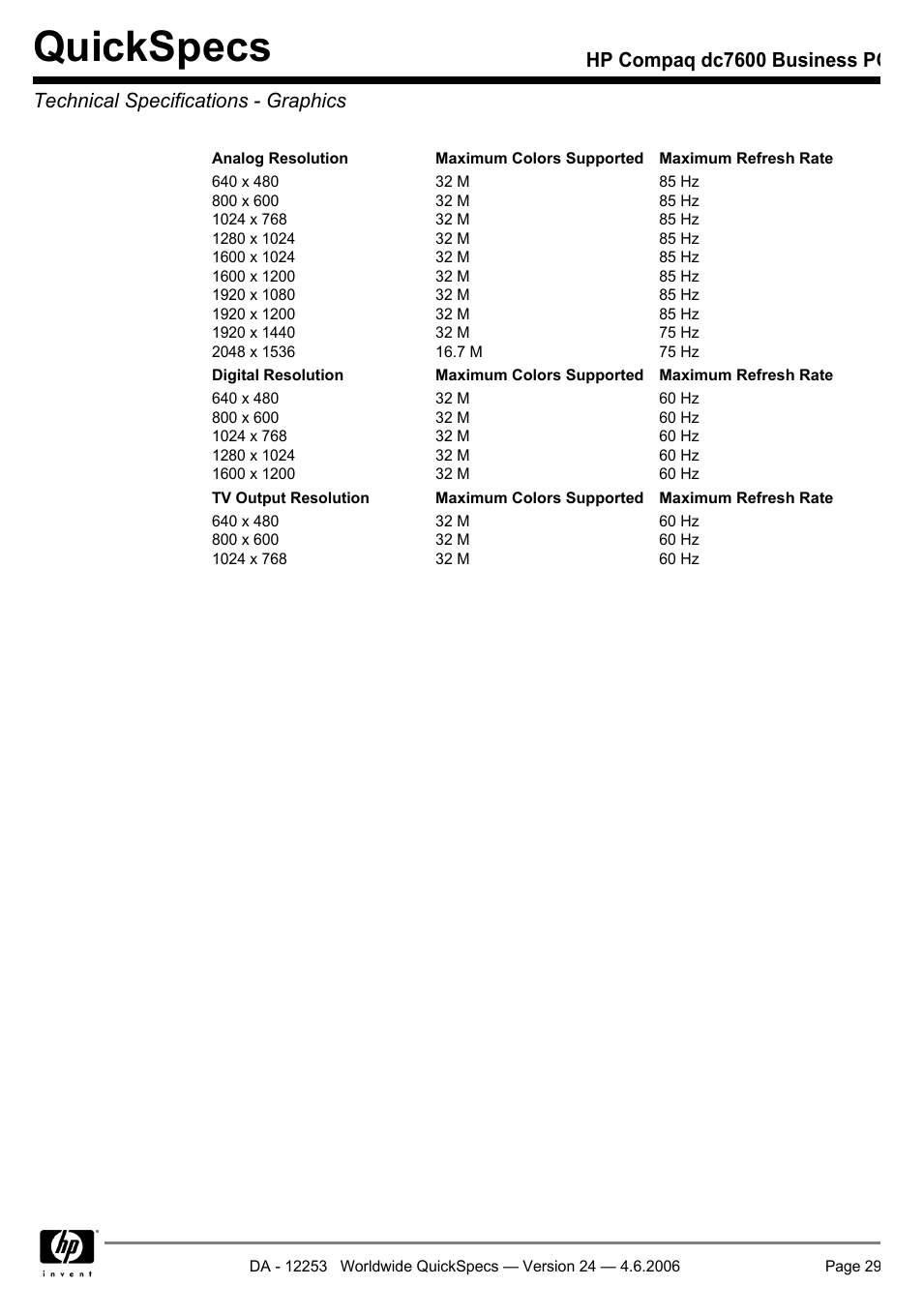 Quickspecs | HP Compaq Business PC dc7600 User Manual | Page 29 / 51