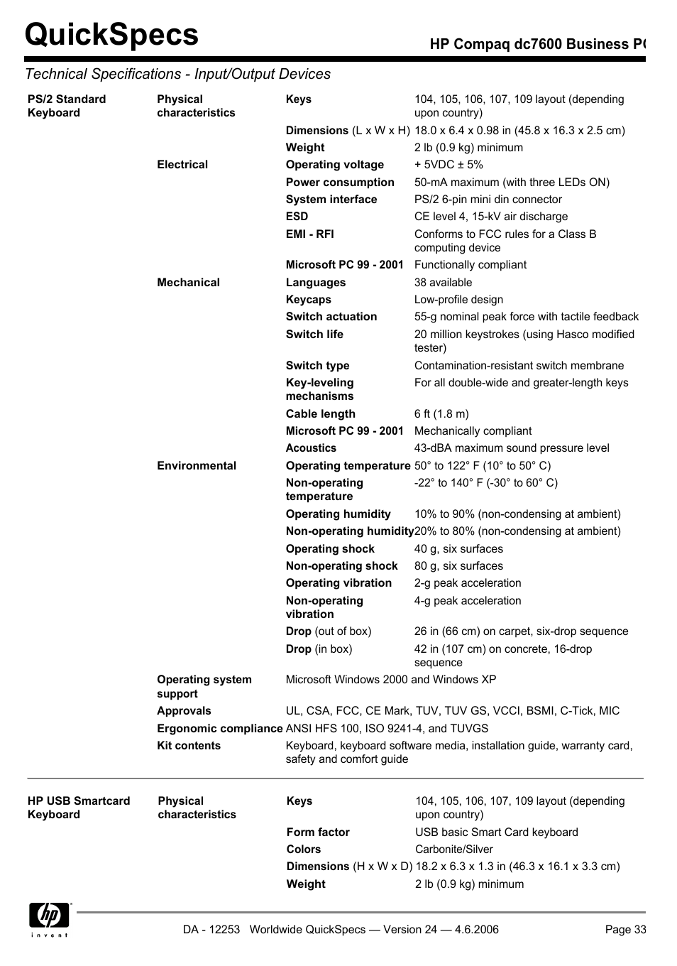 Quickspecs | HP Compaq Business PC dc7600 User Manual | Page 33 / 51