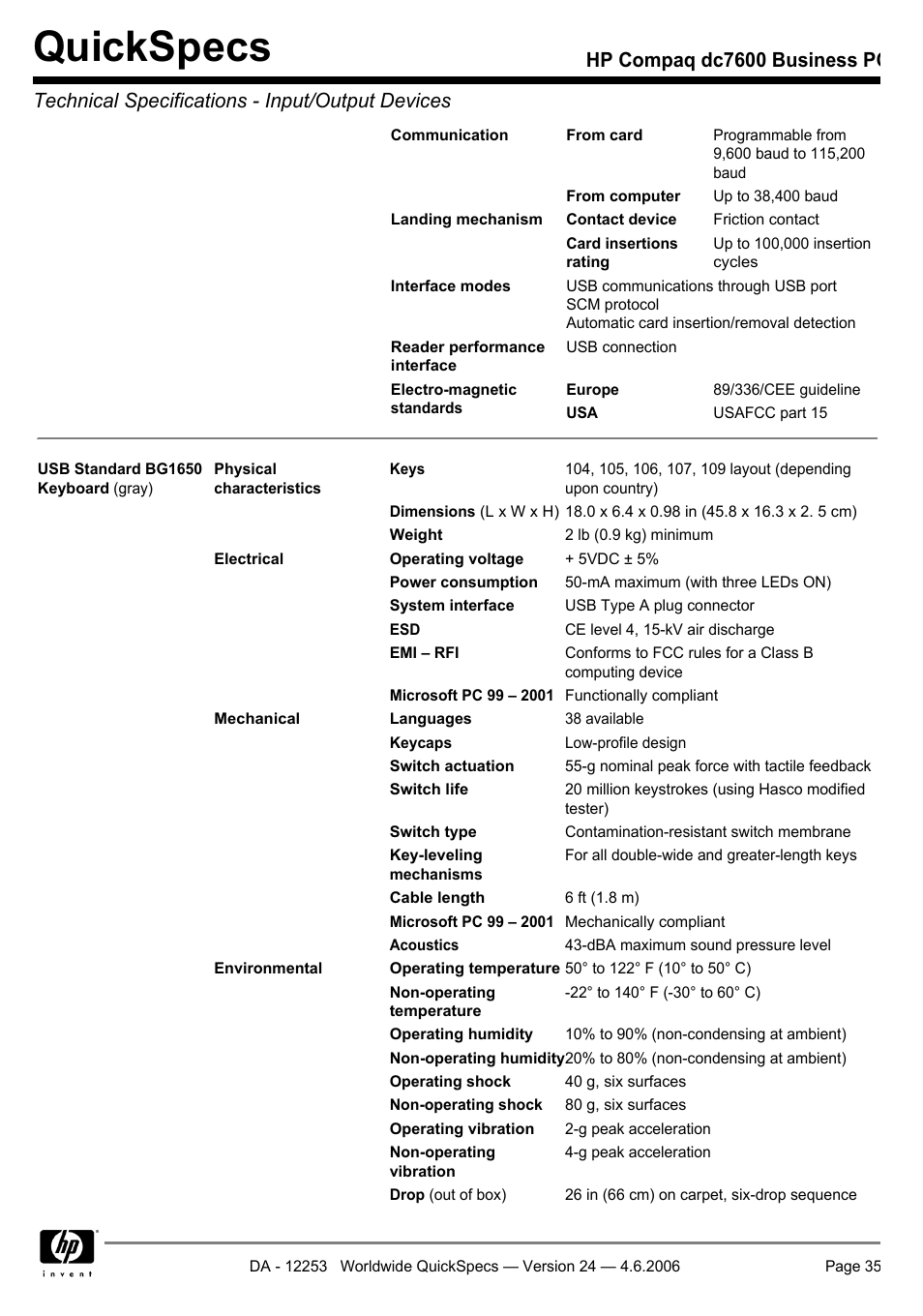 Quickspecs | HP Compaq Business PC dc7600 User Manual | Page 35 / 51