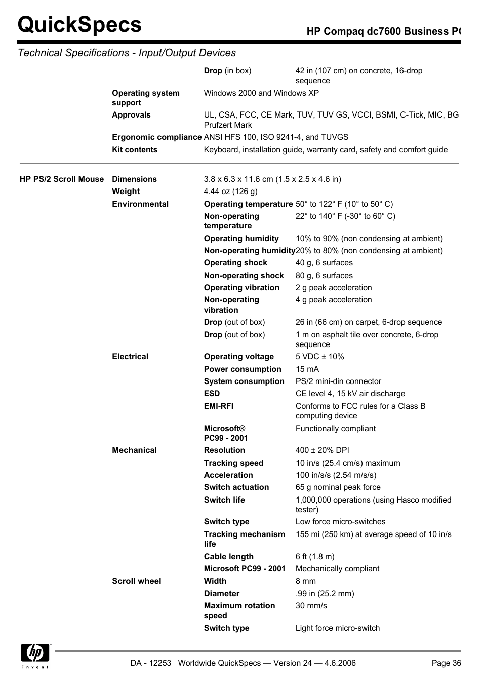 Quickspecs | HP Compaq Business PC dc7600 User Manual | Page 36 / 51