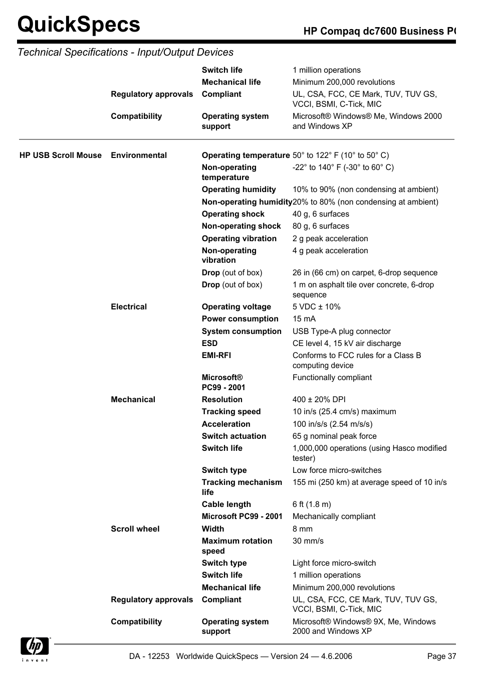 Quickspecs | HP Compaq Business PC dc7600 User Manual | Page 37 / 51