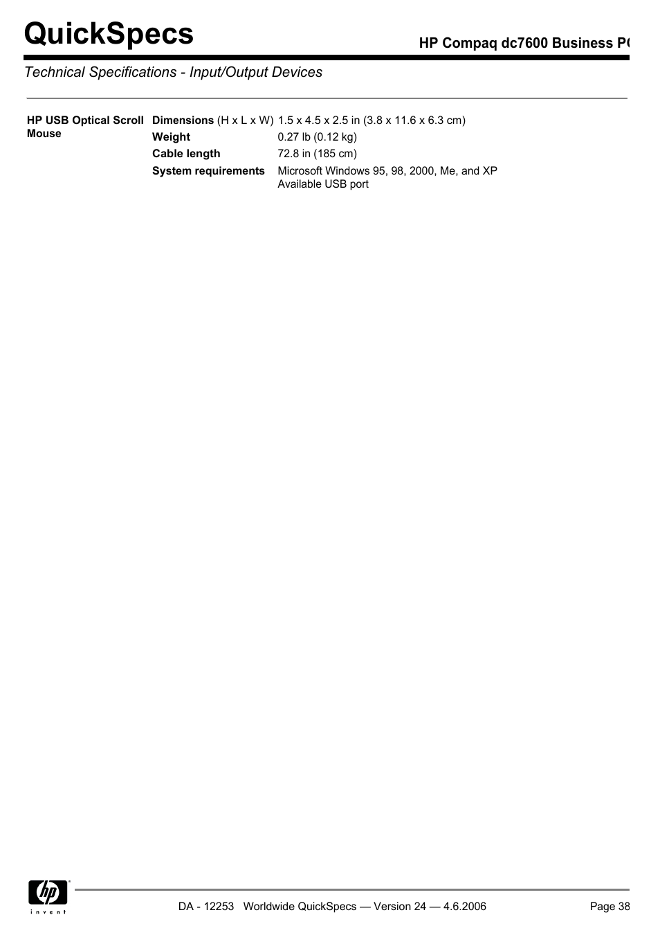 Quickspecs | HP Compaq Business PC dc7600 User Manual | Page 38 / 51