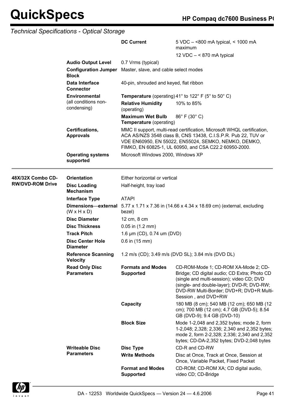 Quickspecs | HP Compaq Business PC dc7600 User Manual | Page 41 / 51