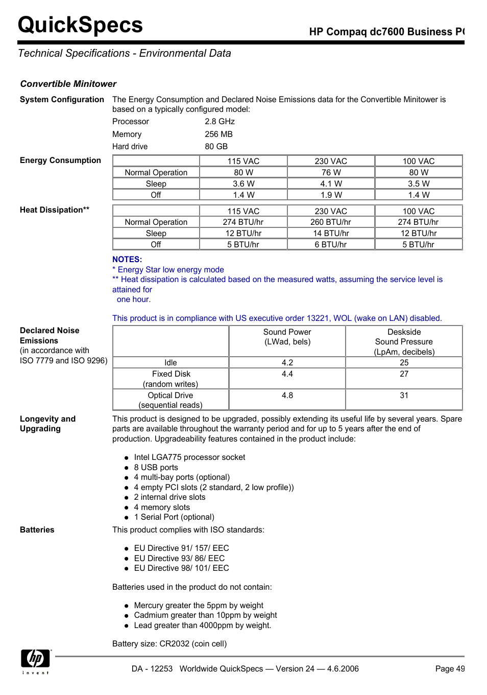 Quickspecs | HP Compaq Business PC dc7600 User Manual | Page 49 / 51