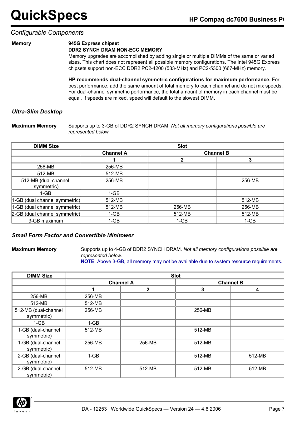 Quickspecs | HP Compaq Business PC dc7600 User Manual | Page 7 / 51