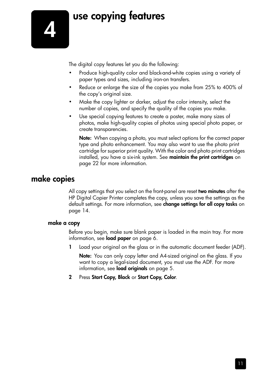 Use copying features, Make copies, Make a copy | 4 use copying features | HP 410 User Manual | Page 15 / 64