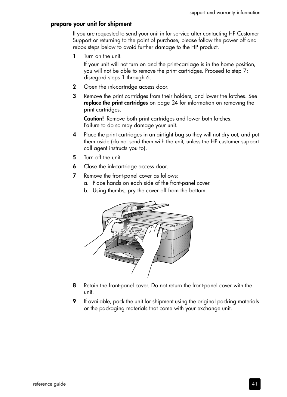 Prepare your unit for shipment | HP 410 User Manual | Page 45 / 64