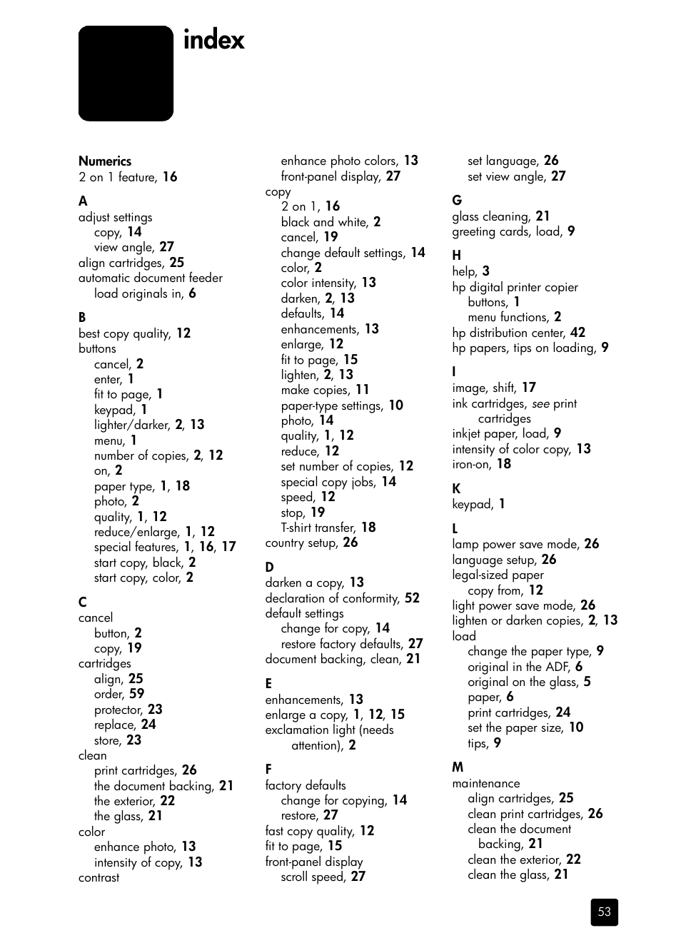 Index | HP 410 User Manual | Page 57 / 64