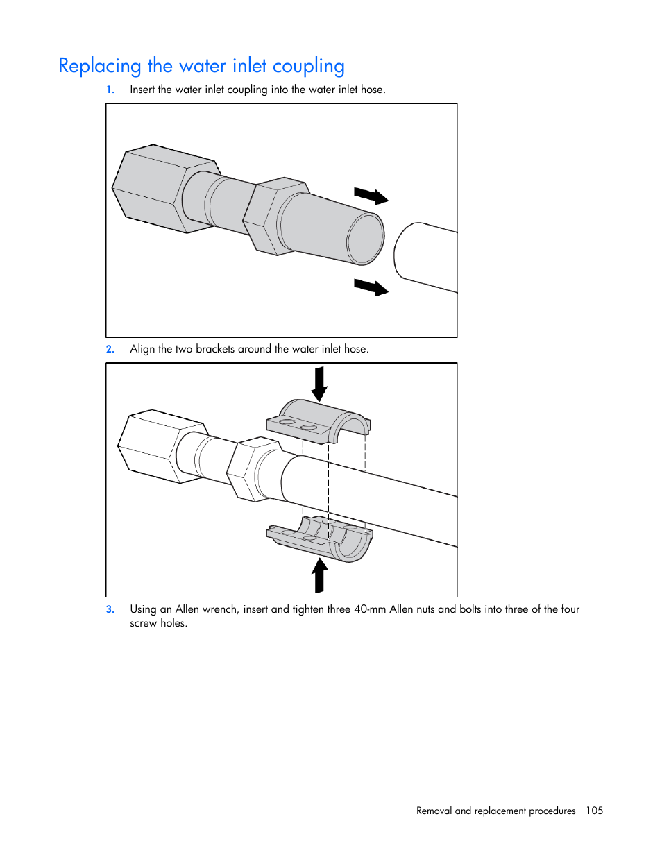 Replacing the water inlet coupling | HP 403349-003 User Manual | Page 105 / 146