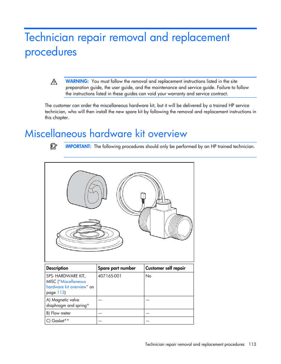 Miscellaneous hardware kit overview | HP 403349-003 User Manual | Page 113 / 146