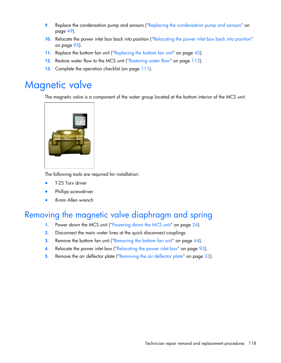 Magnetic valve, Removing the magnetic valve diaphragm and spring | HP 403349-003 User Manual | Page 118 / 146