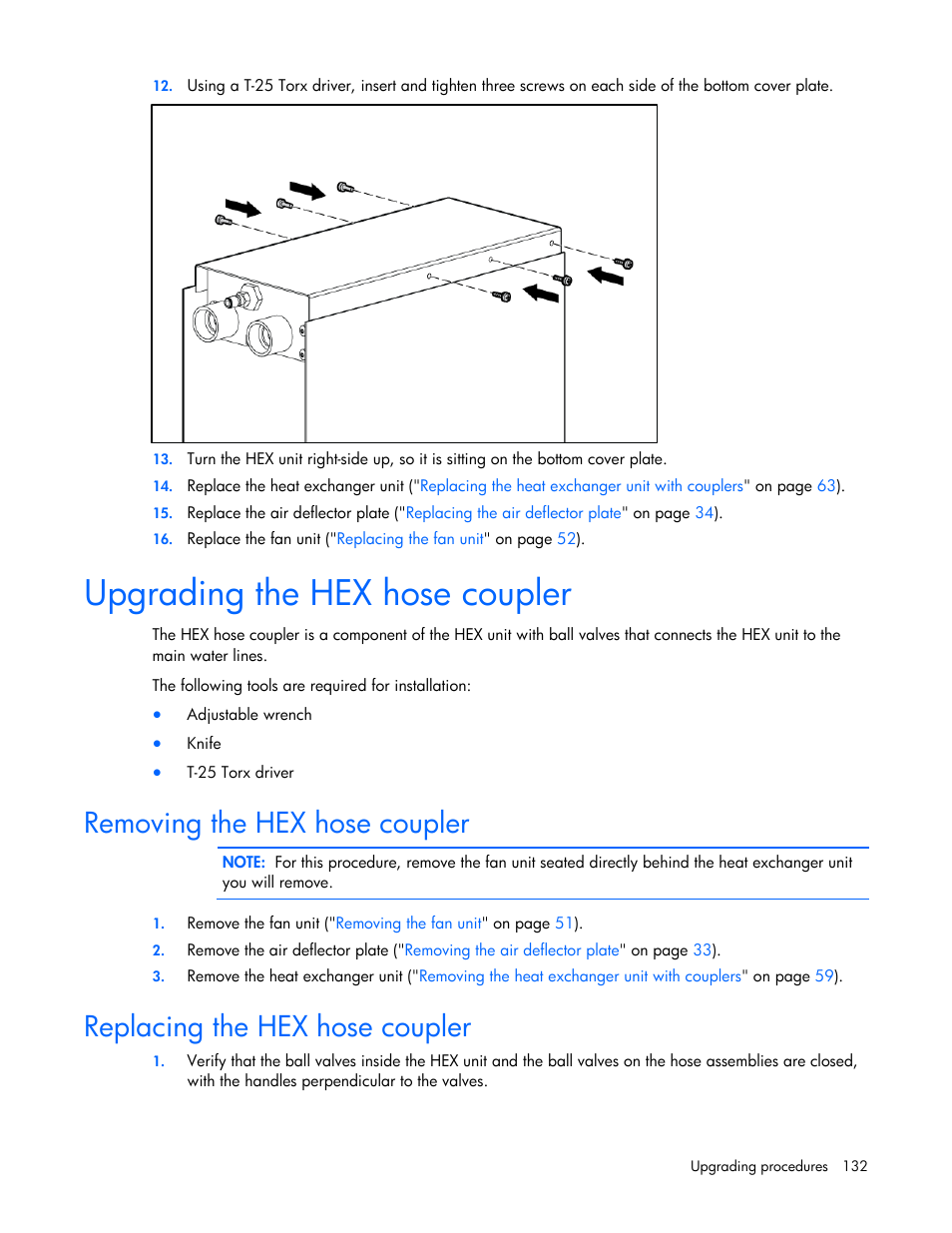 Upgrading the hex hose coupler, Removing the hex hose coupler, Replacing the hex hose coupler | HP 403349-003 User Manual | Page 132 / 146