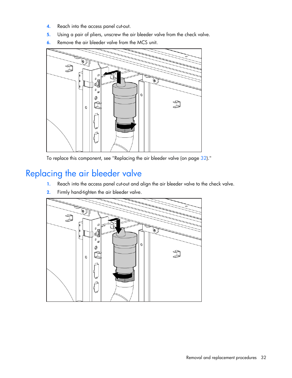 Replacing the air bleeder valve | HP 403349-003 User Manual | Page 32 / 146