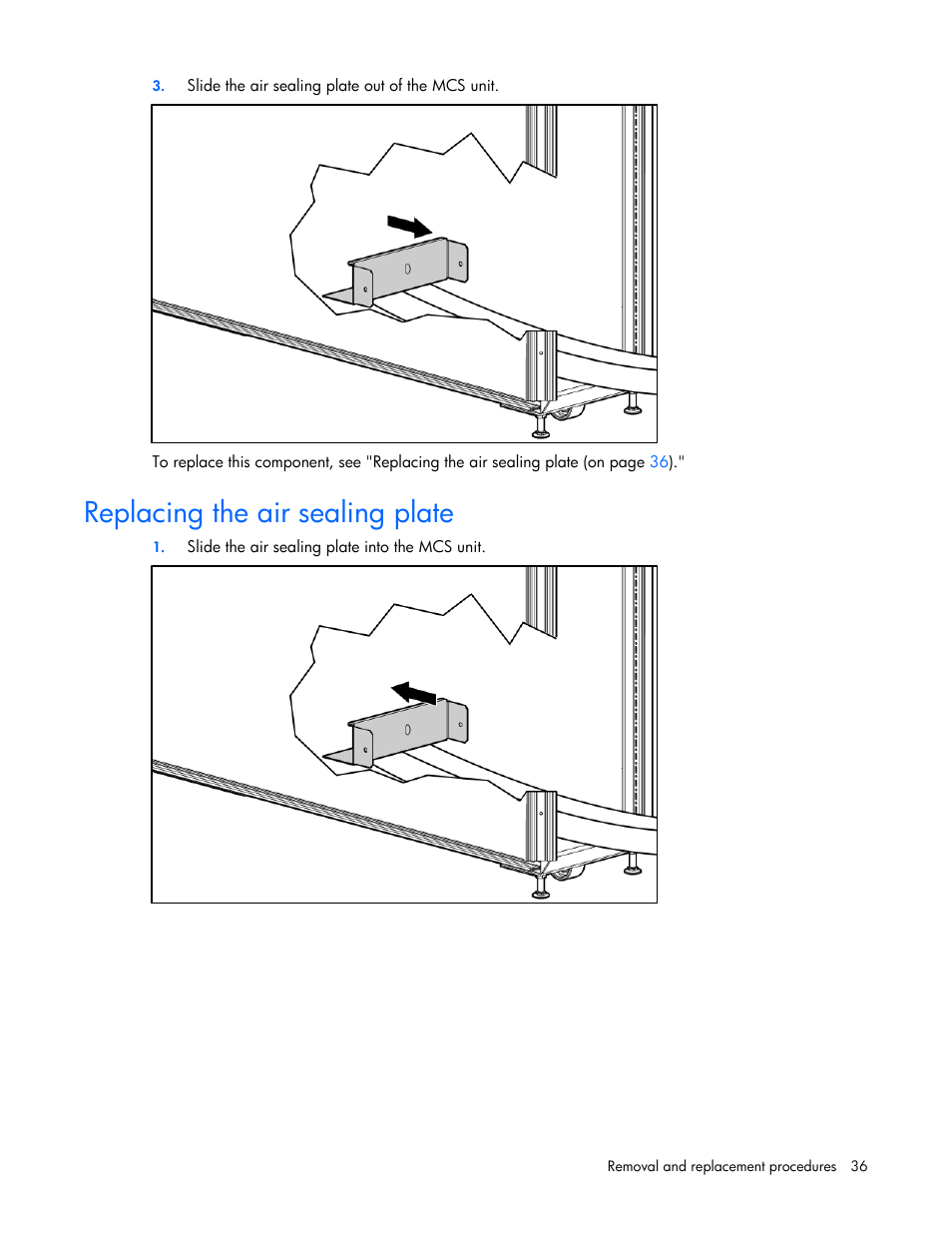 Replacing the air sealing plate | HP 403349-003 User Manual | Page 36 / 146