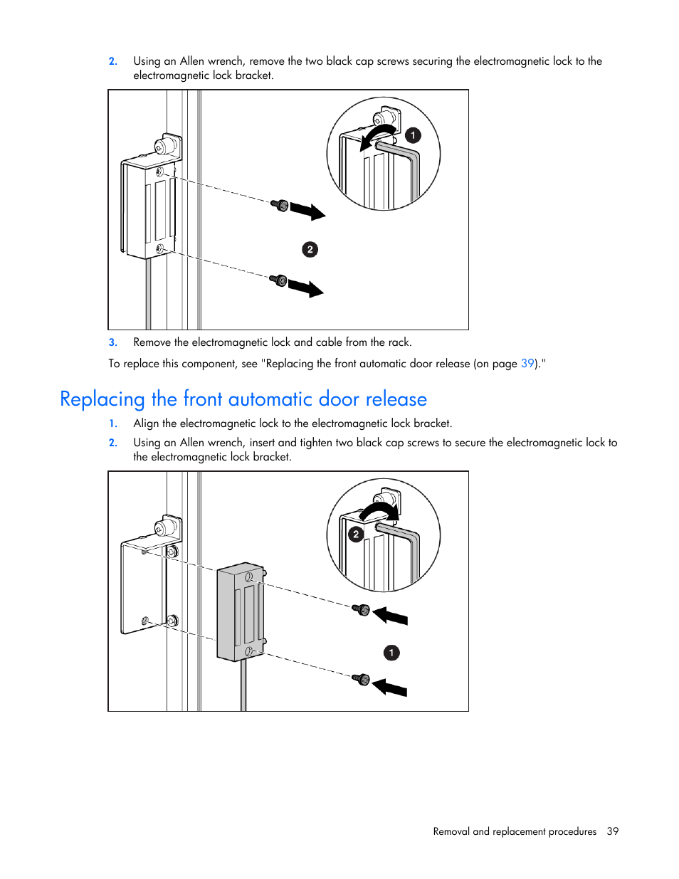 Replacing the front automatic door release | HP 403349-003 User Manual | Page 39 / 146