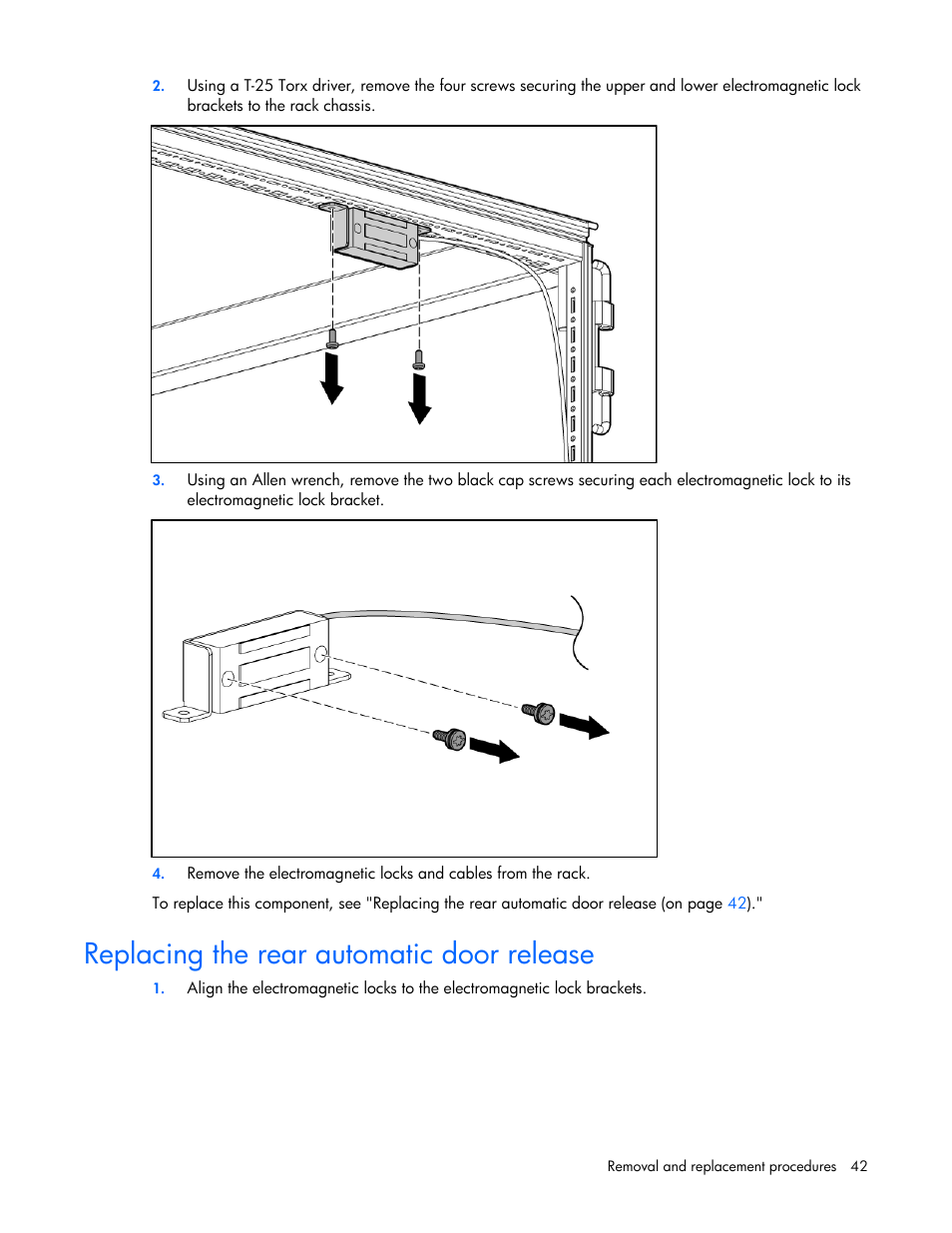 Replacing the rear automatic door release | HP 403349-003 User Manual | Page 42 / 146