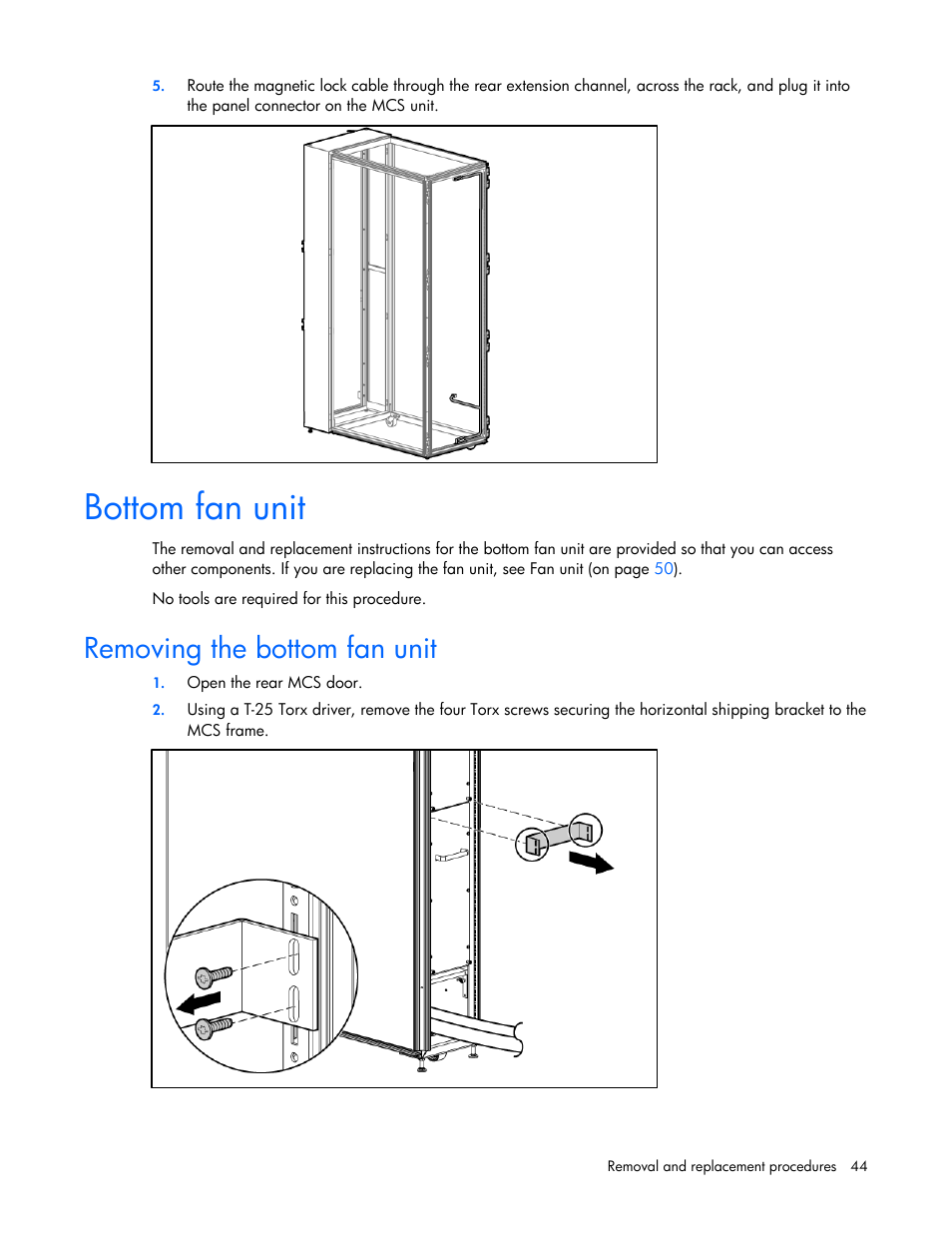 Bottom fan unit, Removing the bottom fan unit | HP 403349-003 User Manual | Page 44 / 146