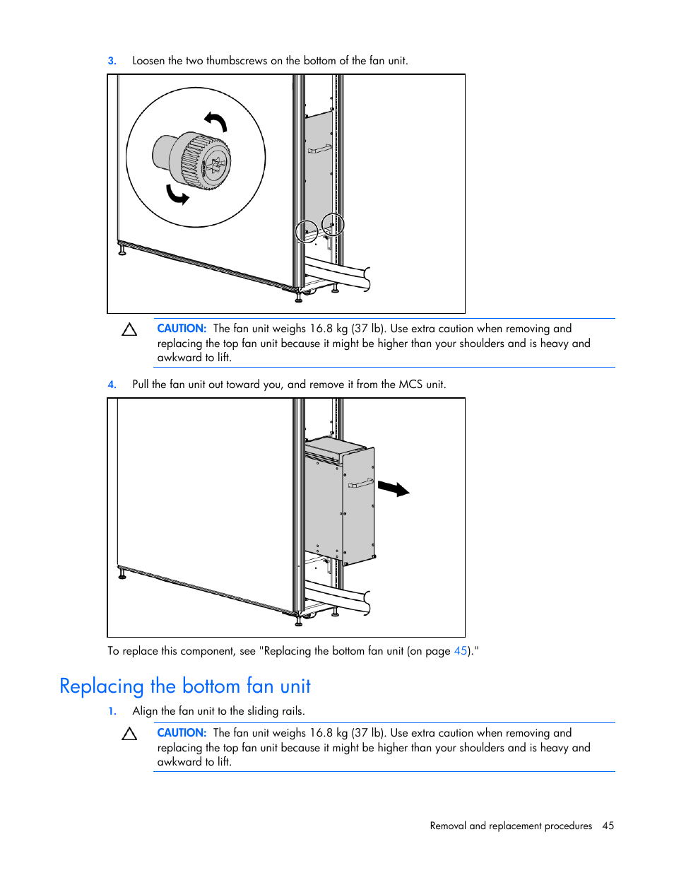 Replacing the bottom fan unit | HP 403349-003 User Manual | Page 45 / 146