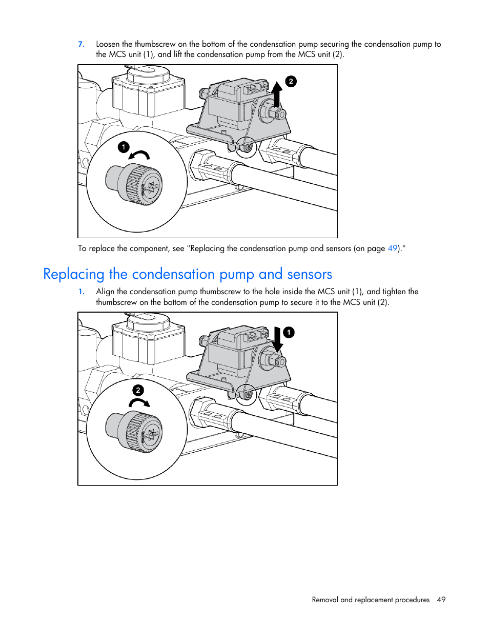 Replacing the condensation pump and sensors | HP 403349-003 User Manual | Page 49 / 146