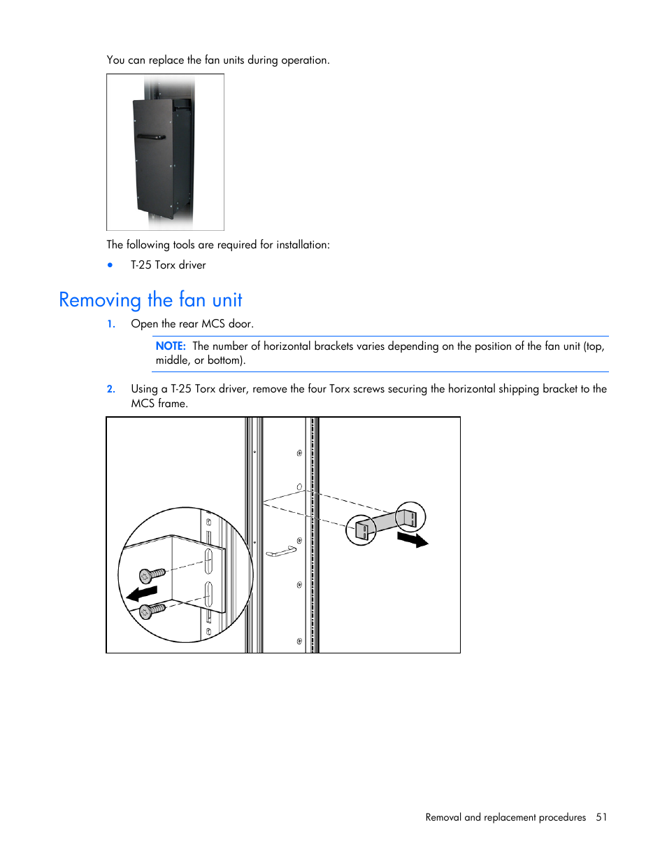 Removing the fan unit, The top fan unit | HP 403349-003 User Manual | Page 51 / 146
