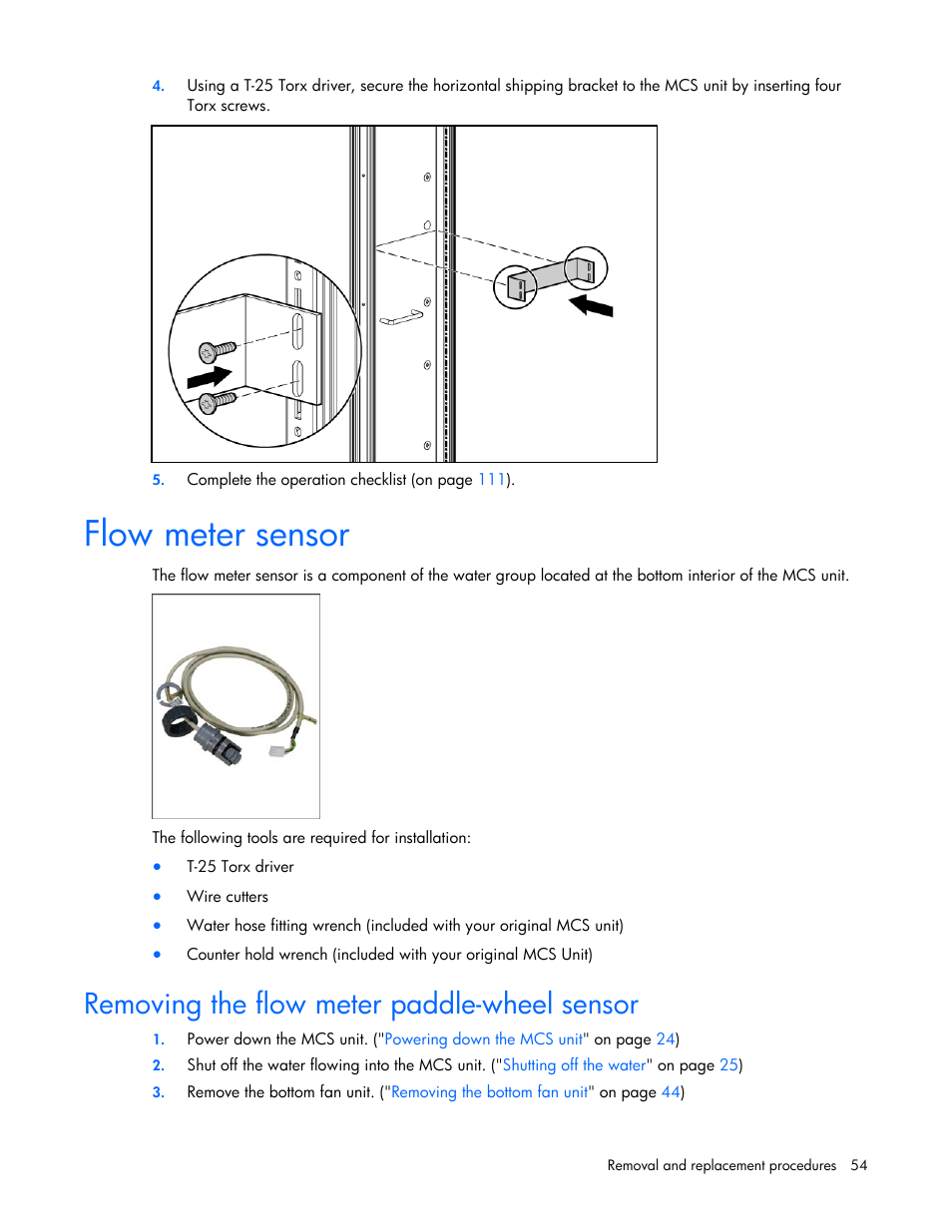 Flow meter sensor, Removing the flow meter paddle-wheel sensor, Sps–kit, flow meter, repair | Flow, Meter sensor | HP 403349-003 User Manual | Page 54 / 146