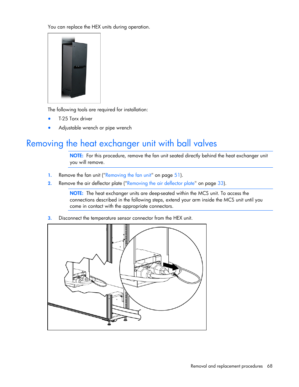 Removing the heat exchanger unit with ball valves | HP 403349-003 User Manual | Page 68 / 146