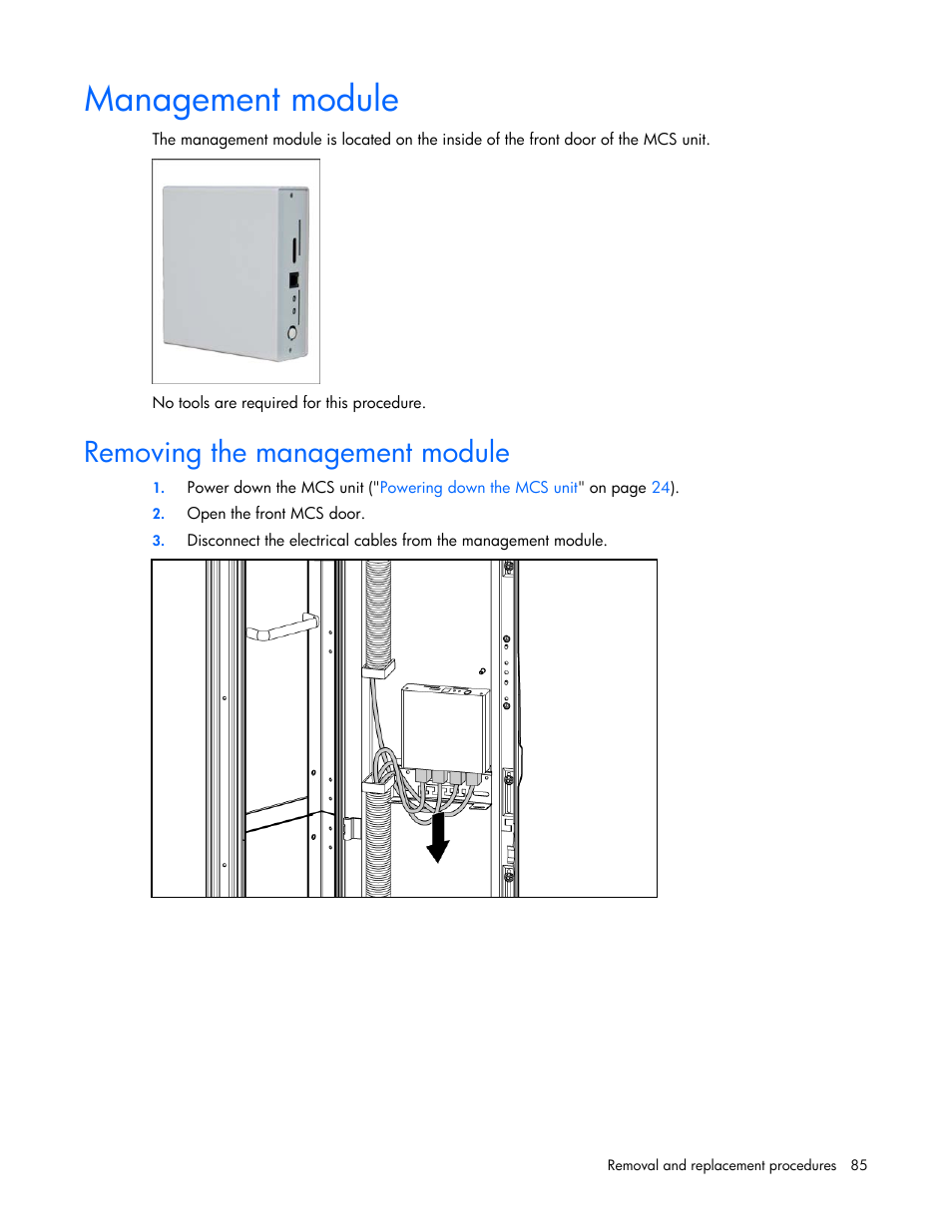 Management module, Removing the management module | HP 403349-003 User Manual | Page 85 / 146