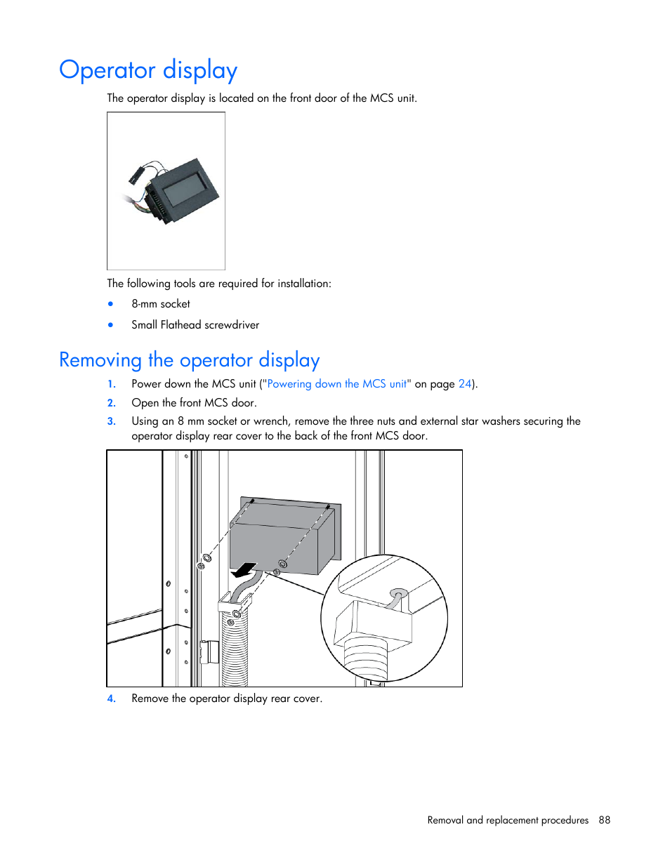 Operator display, Removing the operator display, Sps–display, operator | Operator, Display | HP 403349-003 User Manual | Page 88 / 146