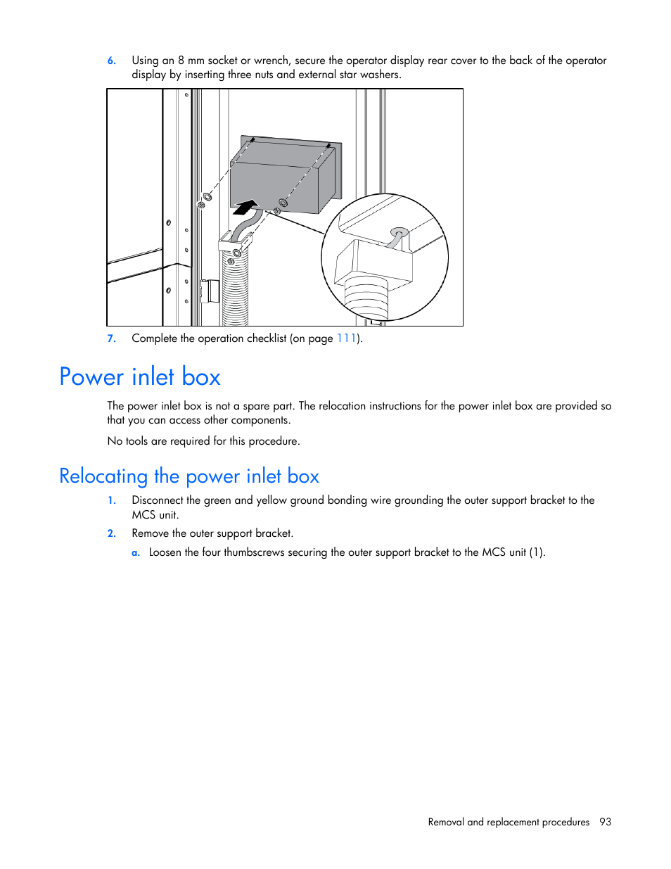 Power inlet box, Relocating the power inlet box | HP 403349-003 User Manual | Page 93 / 146