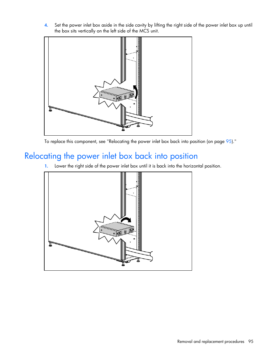 Relocating the power inlet box back into position, Position | HP 403349-003 User Manual | Page 95 / 146