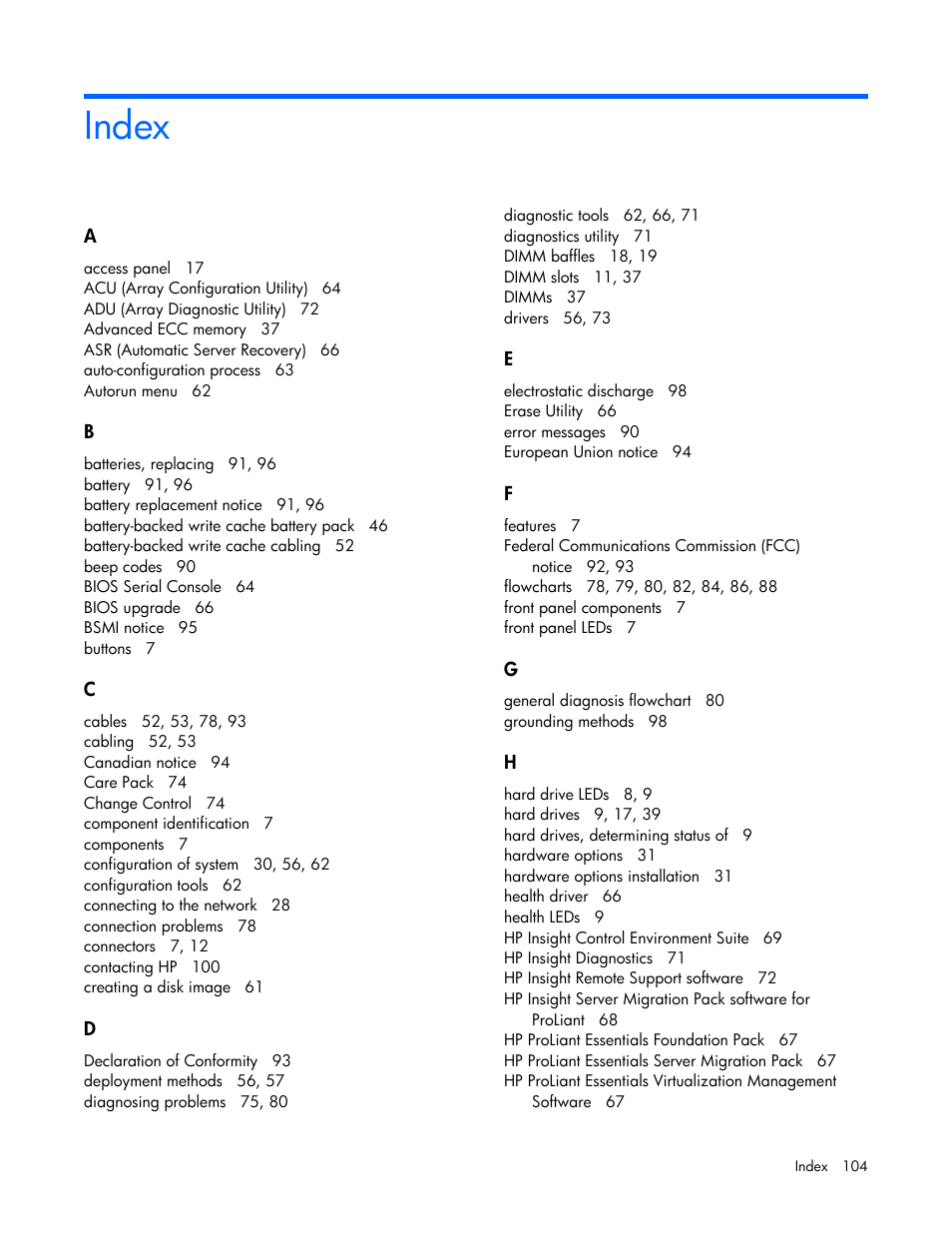 Index | HP BL685C G6 User Manual | Page 104 / 106