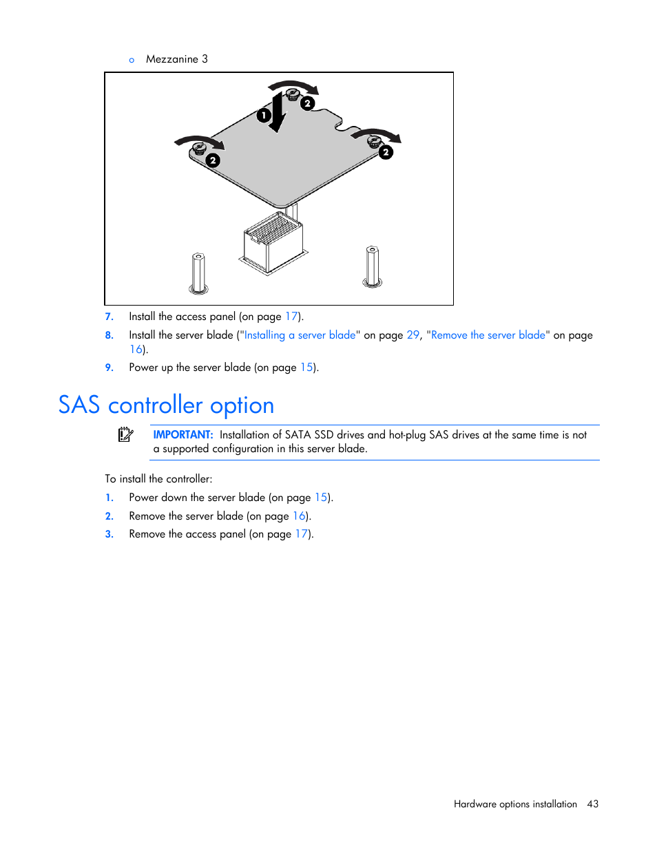 Sas controller option | HP BL685C G6 User Manual | Page 43 / 106