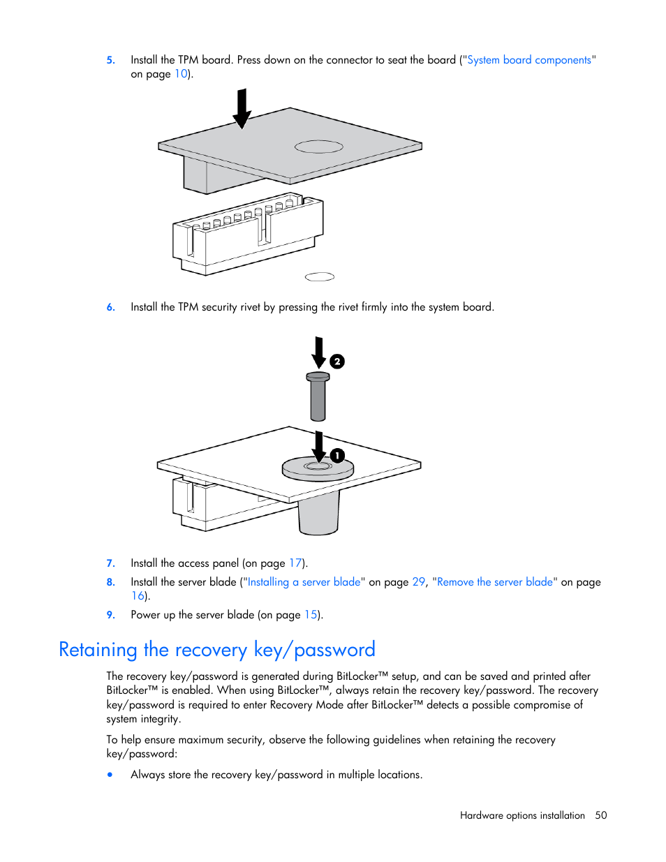 Retaining the recovery key/password | HP BL685C G6 User Manual | Page 50 / 106