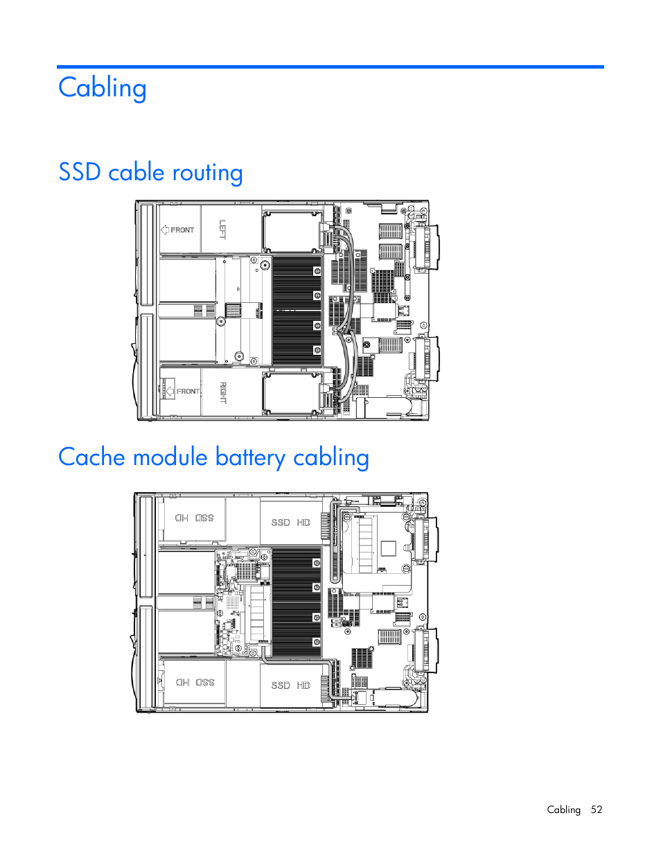 Cabling, Ssd cable routing, Cache module battery cabling | HP BL685C G6 User Manual | Page 52 / 106