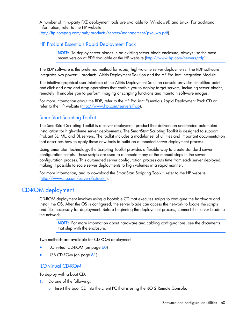 Cd-rom deployment, Hp proliant essentials rapid deployment pack | HP BL685C G6 User Manual | Page 60 / 106
