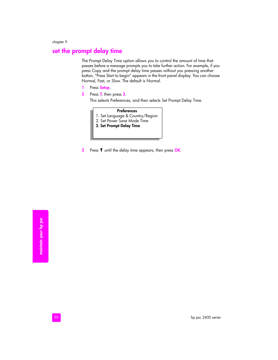 Set the prompt delay time | HP 2400 User Manual | Page 100 / 166
