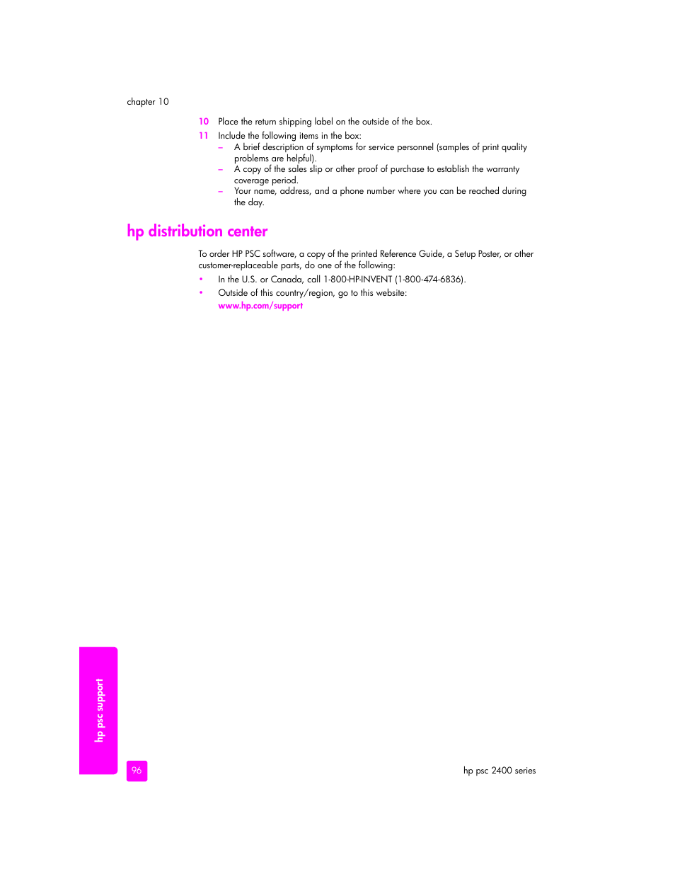 Hp distribution center | HP 2400 User Manual | Page 106 / 166
